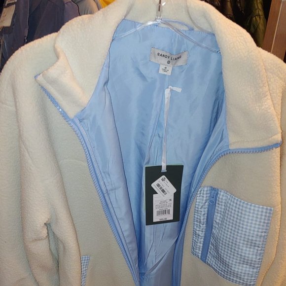 Sandy Liang for Target Cream Sherpa & Baby Blue Gingham Pocket Jacket - Picture 8 of 10